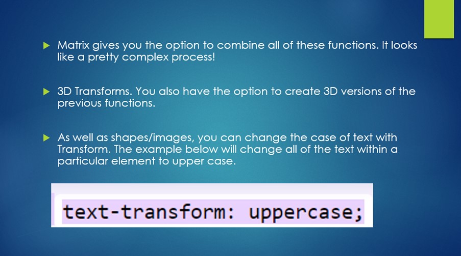 An example of transforming text in CSS.