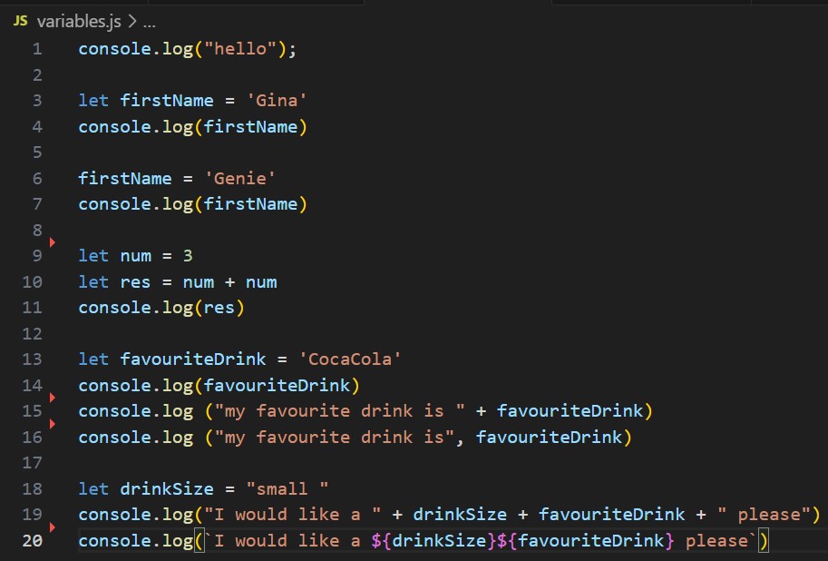 Example of changing the value of a variable.