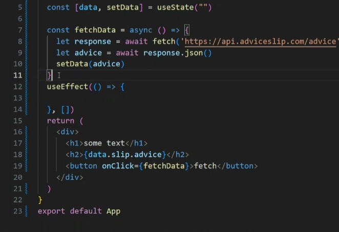 React code to fetch data from an API and display it in a browser.