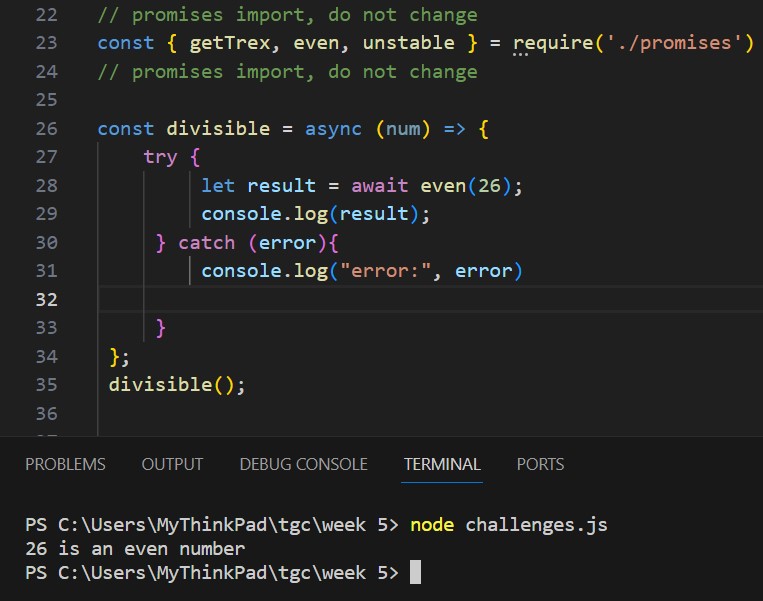 Identitying if a number is even with async and await.