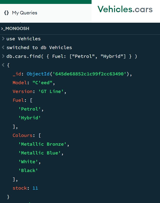 Searching for information in arrays using MongoDB.